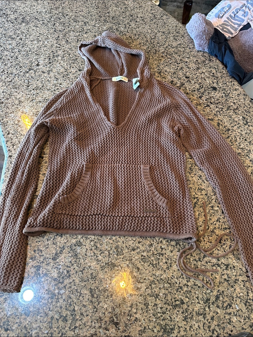 Stamp 10 Women’s Hooded Waffle Knit Pullover Sweater - Brown
